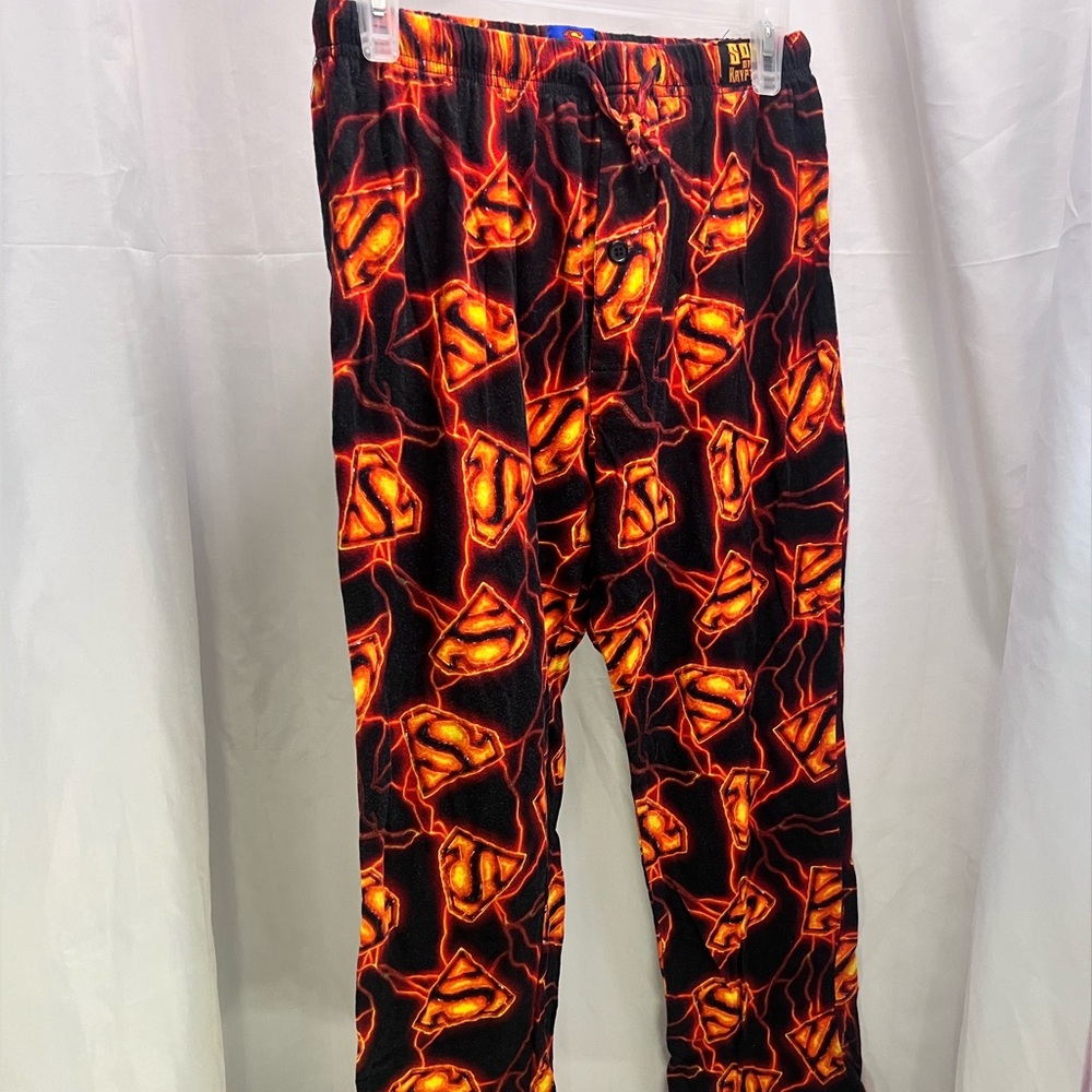Superman Son Of Krypton Lounge Sleep Pants Bottoms Size S Pockets Orange / Black
